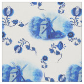 Tissu Moulin de vent, motif bleu de Delft, impression (Fermer)