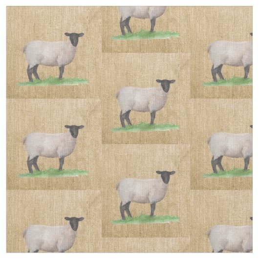 Tissu Moutons du Suffolk d'aquarelle (Fermer)