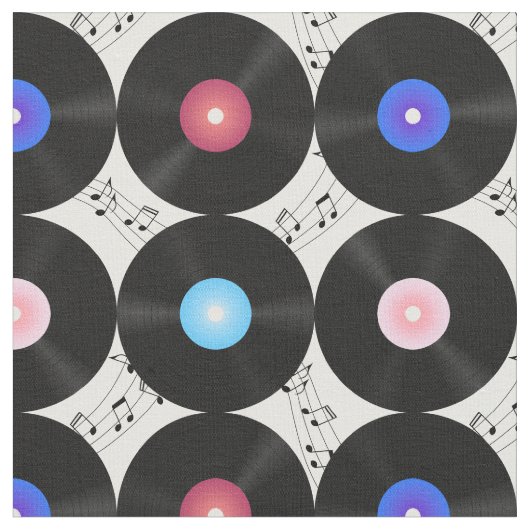 Tissu Music Vinyl Records Music Notes (Fermer)