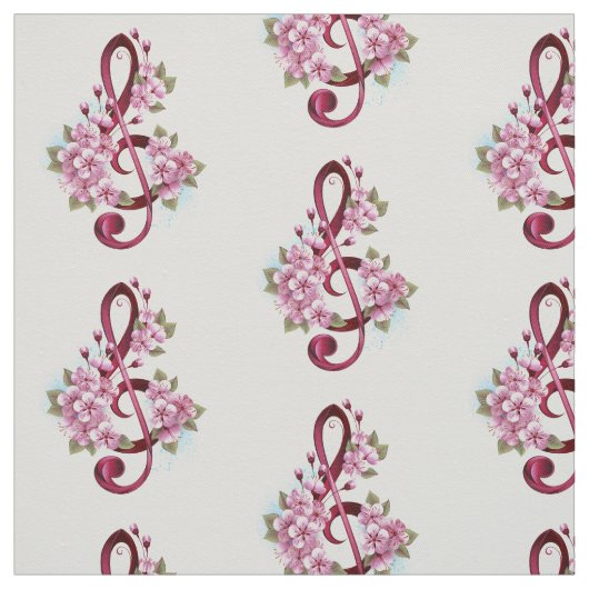 Tissu Musical treble clef notes with sakura flowers (Échantillon)