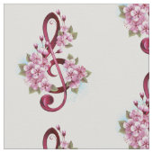 Tissu Musical treble clef notes with sakura flowers (Détail)