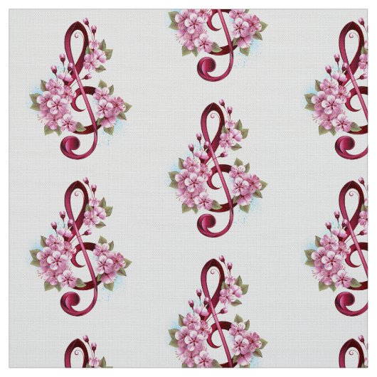 Tissu Musical treble clef notes with sakura flowers (Échantillon)