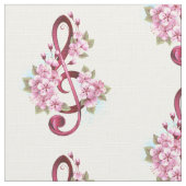 Tissu Musical treble clef notes with sakura flowers (Détail)