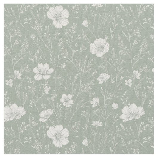 Tissu Muted Sage Green And White Wildflower Pattern (Fermer)