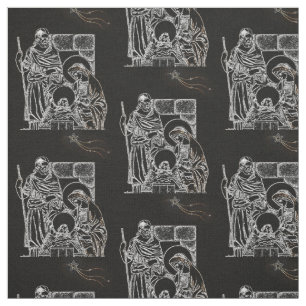 TISSU NATIVITÉ NOIRE BLANCHE ET OR