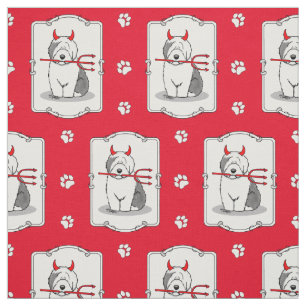 Tissu Naughty Devil Old English Sheepdog (Gris 1)