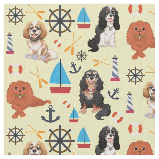 Tissu Nautique et nautique Cavalier King Charles Spaniel (Fermer)