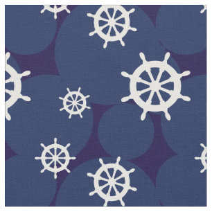 Tissu Navires Roues Marine Bleu et Blanc Motif nautique