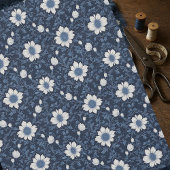 Tissu Navy Blue White Floral Minimalistic Victorian Chic