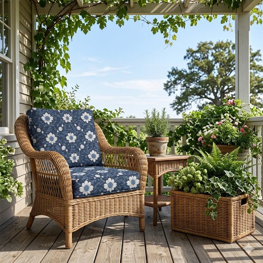 Tissu Navy Blue White Floral Minimalistic Victorian Chic