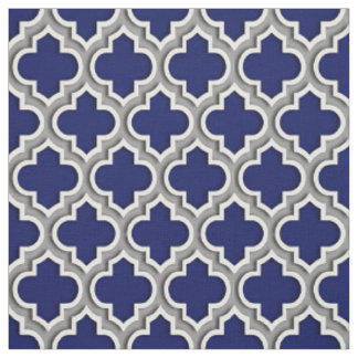 Tissu Navy Dark Grey Marocain Quatrefoil Motif #5DS