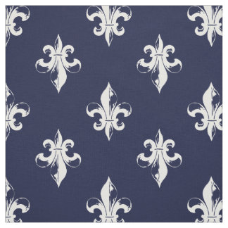 Tissu Navy Fleur De Lis Pattern