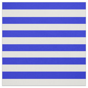 Tissu Neige blanche, pied de bleu royal, rayures