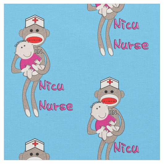 Tissu NICU Nurse Sock Monkey Blue (Fermer)