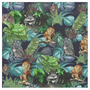 Tissu Nocturne tropicale Les animaux viennent à la vie