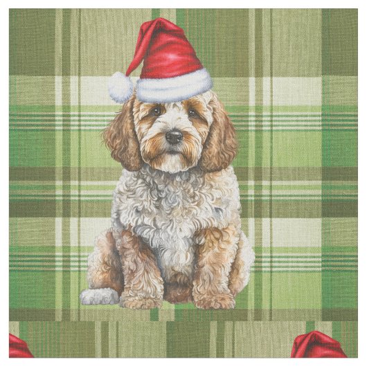 Tissu Noël Cockapoo Chien et Vacances Green Plaid (Fermer)
