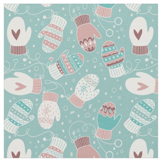 Tissu Noël d'hiver Mittens Motif, Mint (Fermer)