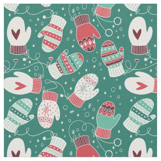 Tissu Noël d'hiver Mittens Motif, Vert (Fermer)
