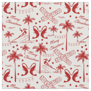 Tissu Noël en Australie tropicale Toile rouge 