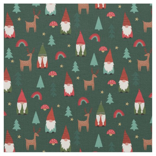 Tissu Noël Gnomes vacances vert foncé (Fermer)