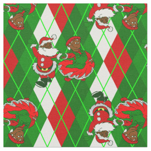 Tissu Noël noir père Noël femme plaid