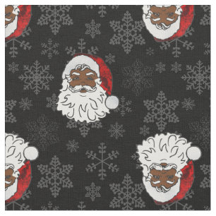 Tissu noël noir santa claus flocons de neige