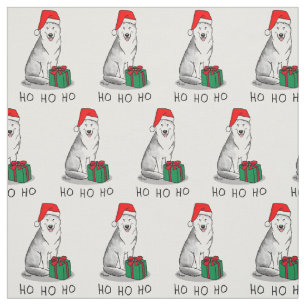 Tissu Noël Santa Hat Sibérien Husky (argent) mignonne
