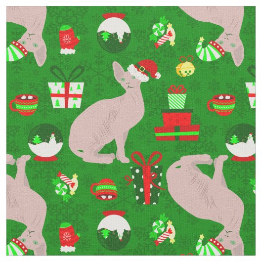 Tissu Noël sphynx chat père Noël sphinx (Fermer)
