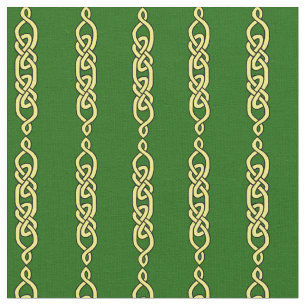 Tissu Noeud celtique, tresse, bande d'or sur vert profon
