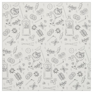 Tissu Noir Blanc Gin Tonique Cocktail Ingrédients Motif