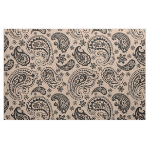 Tissu Noir & et Tan Vintage paisley Motif