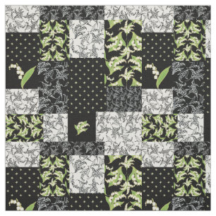 Tissu Noir floral de patchwork de Faux du muguet