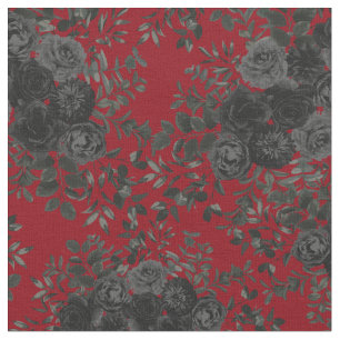 Tissu Noir noir foncé Rose gothique Floral Petite impre
