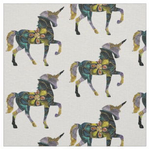 Tissu Noir & Or Mandala Unicorn Art