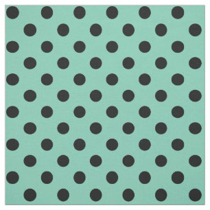 Tissu Noir sur le point de polka vert turquoise