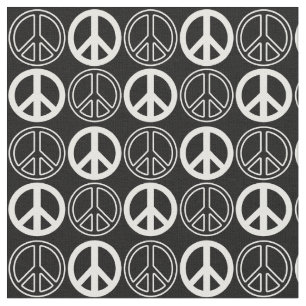 Tissu Noir White Peace Sign and Outlines Motif