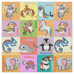 Tissu Noms d'animaux avec des dessins animaliers