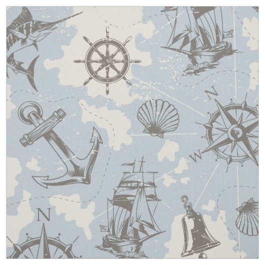 Tissu Nostalgique marin thème bleu motif (Échantillon)