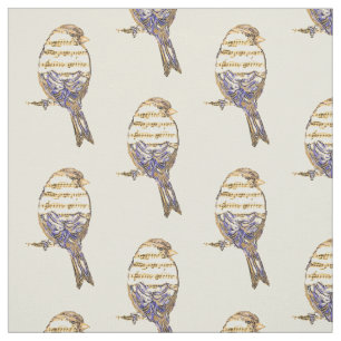 Tissu Note de musique oiseau mignon animal amateur de mu