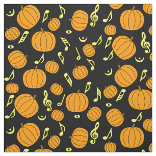 Tissu Notes citrouilles et musicales