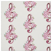 Tissu Notes de clef musicale en treble avec des fleurs S (Échantillon)