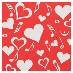 Tissu Notes de coeur et de musique