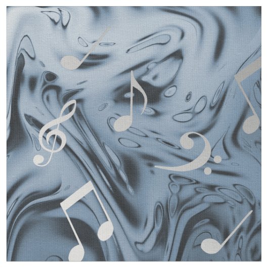Tissu notes de musique argentées élégantes en bleu (Fermer)
