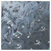Tissu notes de musique argentées élégantes en bleu (Échantillon)