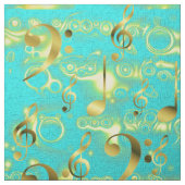 Tissu notes de musique dorée en menthe (Échantillon)