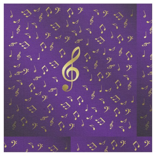 Tissu notes de musique dorées sur fond violet (Fermer)