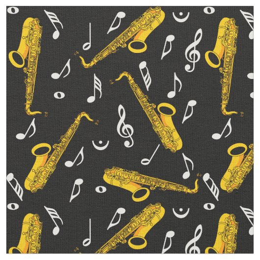 Tissu Notes de musique saxophone (Fermer)