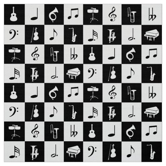 Tissu Notes élégantes et instruments de musique moderne (Échantillon)