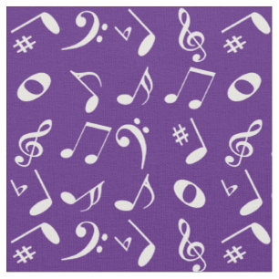 Tissu Notes musicales à la ligne blanche sur le violet