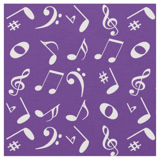 Tissu Notes musicales à la ligne blanche sur le violet (Fermer)